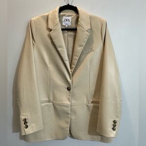 Zara Faux Leather Blazer, Color: Ecru, Size: Medium - Brand new without tags